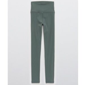 Aerie Offline Green Ribbed High-Waisted Leggings